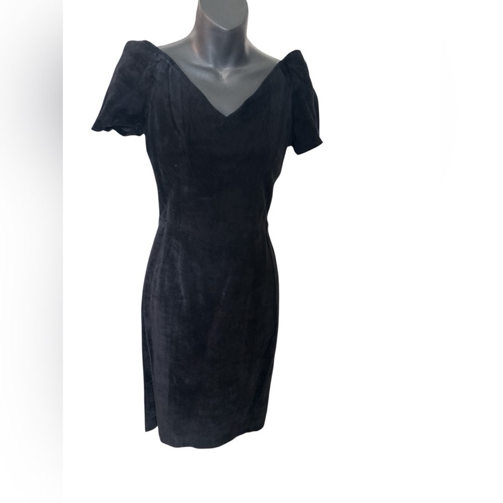 vintage perspective, size 11 medium Elegant Black leather suede dress Dress